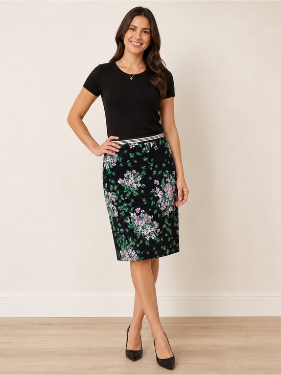 Talbots Dresses & Skirts - Talbots Black Floral Midi Skirt with Pink & Green Bouquet Print